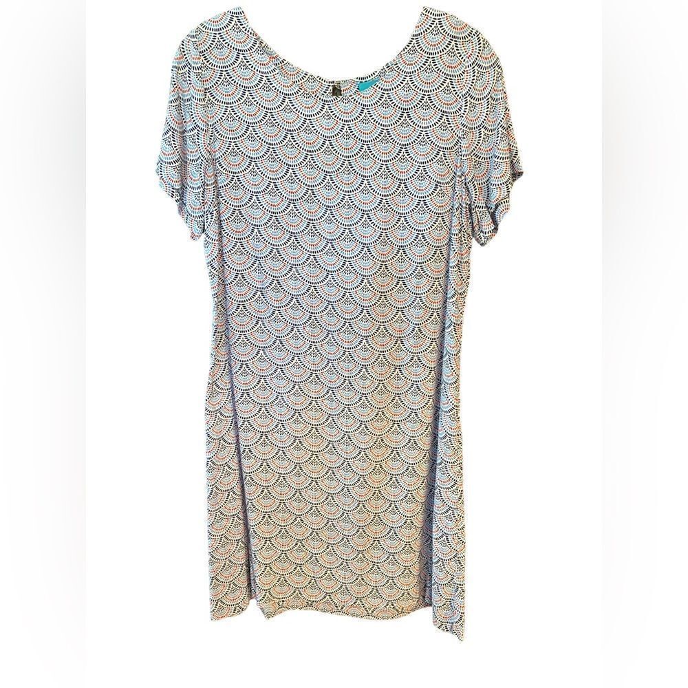 Escapada Sz S White Blue Red Shell Pattern Shift W/Belt Summer Lightweight Dress